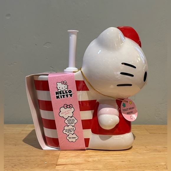 Hello Kitty Ceramic Toilet Brush Holder With Toilet Brush Made By Sanrio - Picture 2 of 6